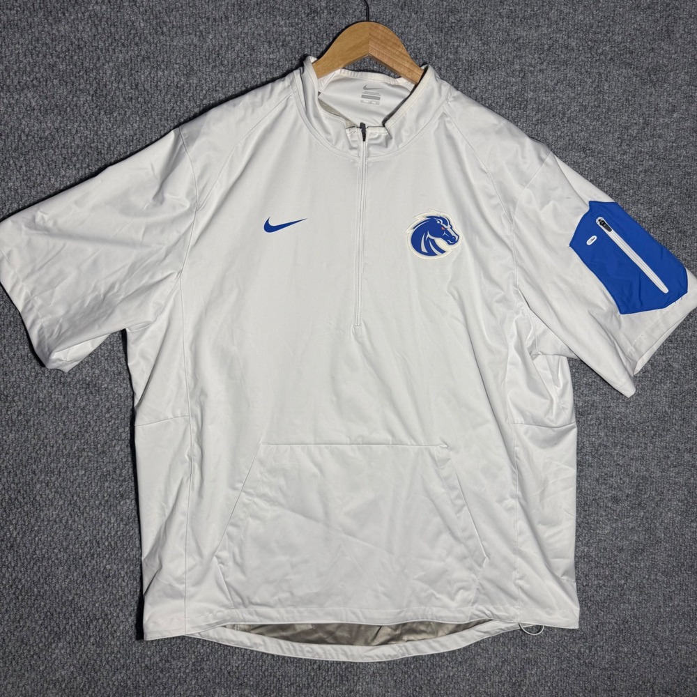 Nike Boise State Broncos White 1/4 Zip Short Sleeve Pullover Jacket Mens Sz XXL
